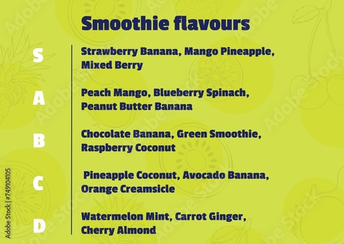 Celebrate health with flavors! Vibrant smoothie menu template radiates freshness and choice variety