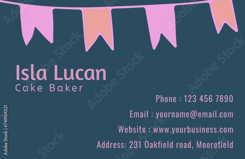 Promoting a cake baker's contact information, the playful bunting suggests celebration and joy