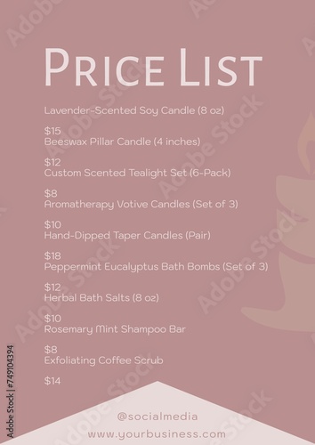 Elegant price list for boutique items, soft hues
