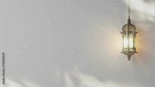 Islamic lantern shines on white background (ID: 749104547)
