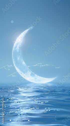 Lonely moon scene for World Sleep Day, World Autism Day concept illustration © lin
