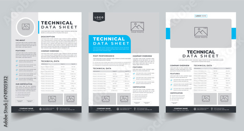 Technical Data Sheet layout template With 3 Style design layout photo
