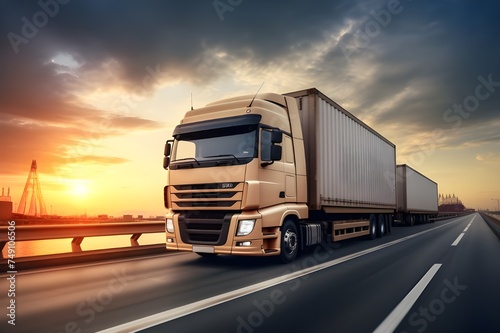 Global business logistics import export and container cargo freight ship, freight train, cargo plane, container truck on highway at city background with copy space, transportation industry concept   © Khizar
