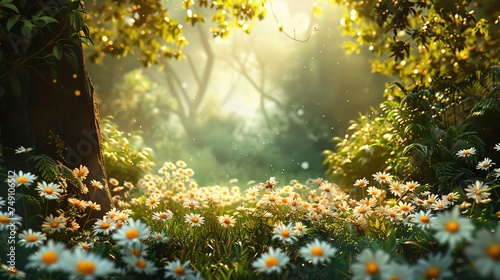 Summer or spring beautiful garden with daisy flowers © INK ART BACKGROUND