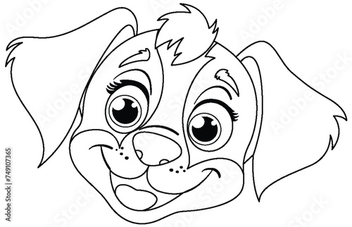 Black and white line art of a cute puppy