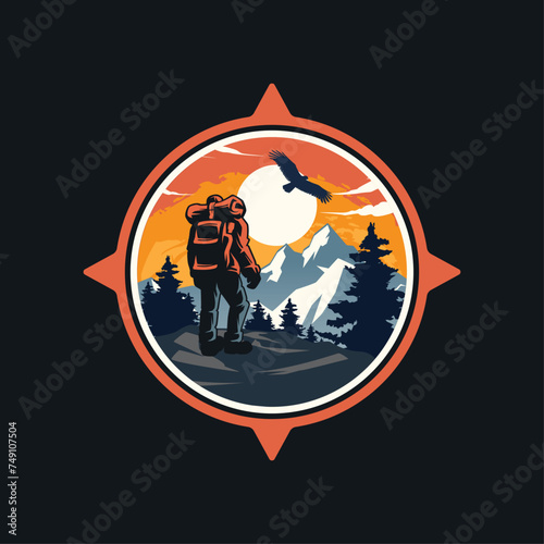 Mountain Adventure Logo. Hiking Adventurer Vintage badge Logo design Vector