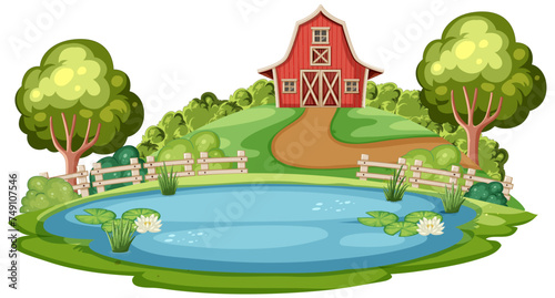 Vector illustration of a serene farm landscape