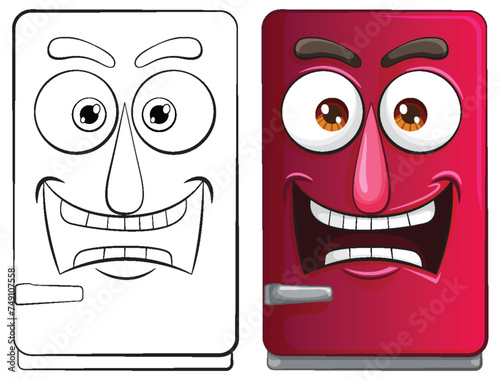 Vector illustration of two cartoon refrigerator emotions.