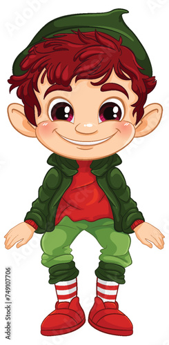 Cartoon illustration of a smiling elf child.
