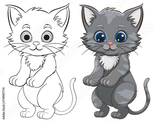 Vector illustration of a colored and outlined kitten.