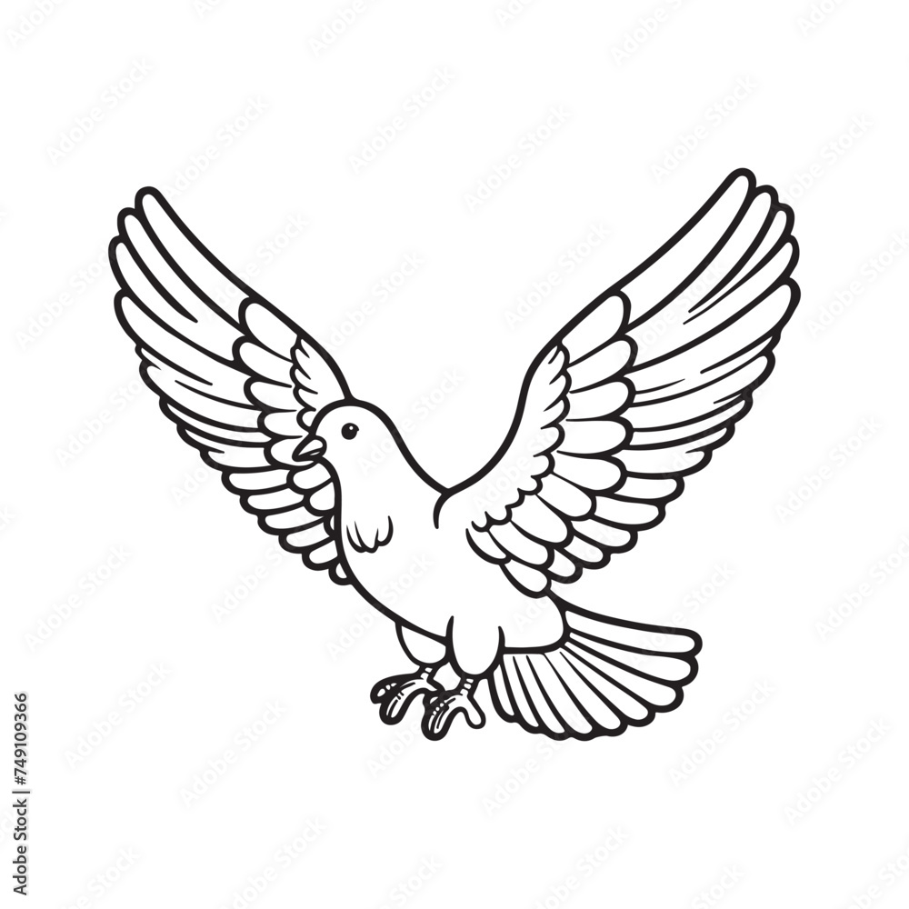 Line art of pigeon flying cartoon vector