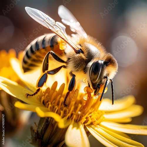 Close-up of a bee pollinating a flower.