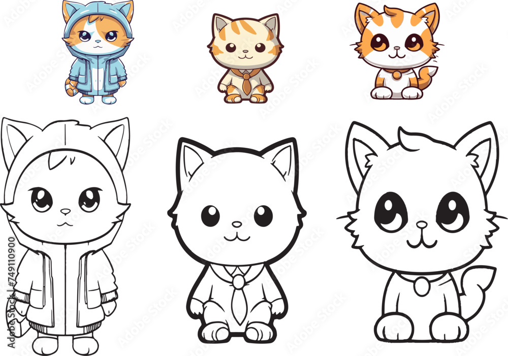 Adorable Whiskered Wonders, Charming Cartoon Kittens with Personality and Style