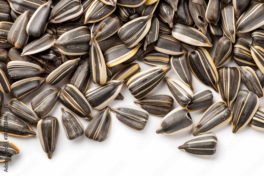 Sunflower seeds creative arrange on white background. Sunflower seeds creative arrange on white background.