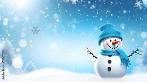 Merry Christmas and Happy New Year background with Snowman  Winter snowman background  © Khizar