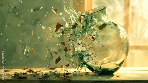 A shattered vase pieces scattered like the fragments of a broken heart photo