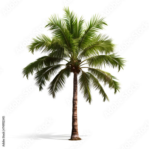 Coconut palm tree isolated on white transparent background