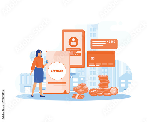 Approved Loan concept. Get loan via smartphone application. Design concept for landing page. for website, banner, hero image. flat vector modern illustration