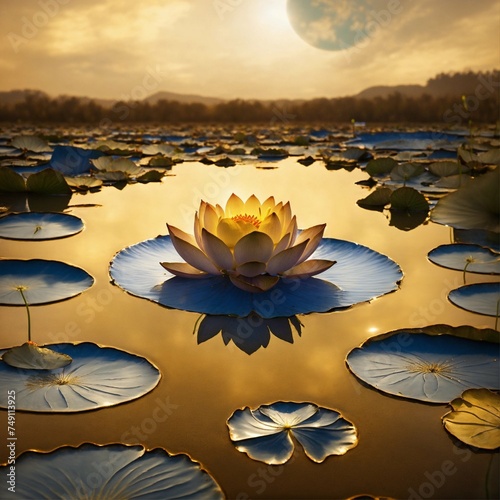 Lotous flowers  in a pond