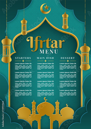 Realistic iftar vertical menu template ready to print