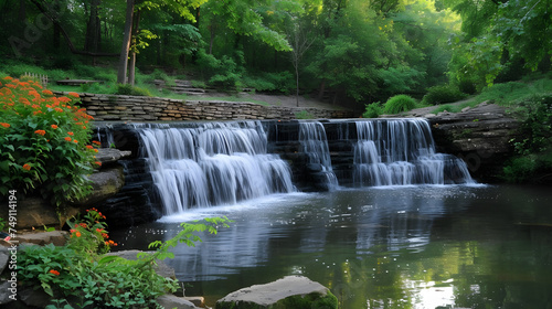 Waterfall Reflection: Serene Shot Capturing the Majestic Cascade Mirrored in Crystal Clear Waters