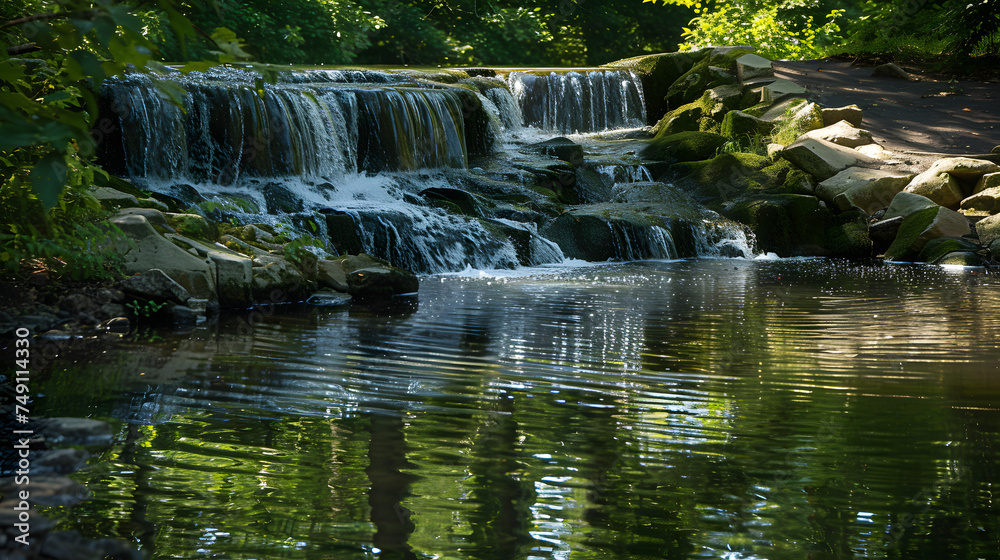 Waterfall Reflection: Serene Shot Capturing the Majestic Cascade Mirrored in Crystal Clear Waters Waterfall Reflection: Serene Shot Capturing the Majestic Cascade Mirrored in Crystal Clear Waters