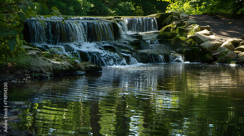 Waterfall Reflection  Serene Shot Capturing the Majestic Cascade Mirrored in Crystal Clear Waters