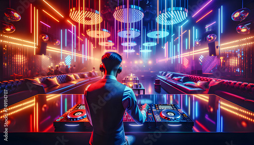 a nightclub disc jockey night event record headphone performance person stereo dj booth stage headphones studio dance party turntable deejay entertainer club festival clubbing music entertainment photo