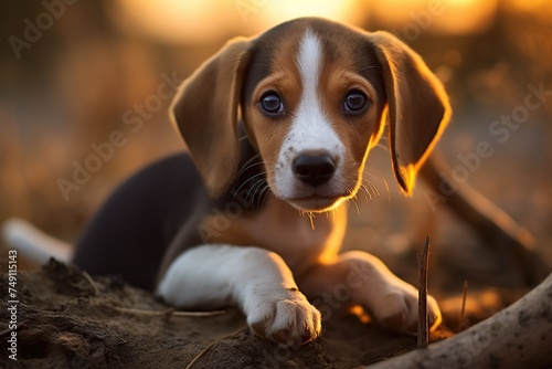 Portrait of a cute beagle puppy in the sunset light. © Obsidian
