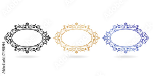 vector illustration three ornate frames with different color isolated white backgrounds for screen printing, paper craft printable designs, wedding invitation cover, stationery design materials, decks