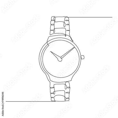 Continuous single line sketch drawing of digital and analog wrist watch. One line art of watches time clock vector illustration