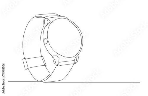 Continuous single line sketch drawing of digital and analog wrist watch. One line art of watches time clock vector illustration