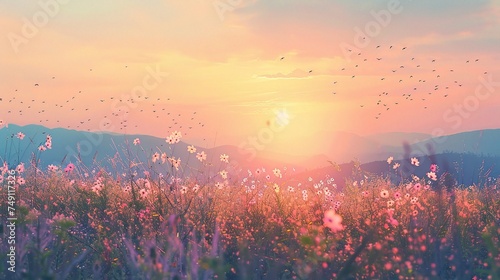 World environment day concept: Calm of country meadow sunrise landscape background © INK ART BACKGROUND