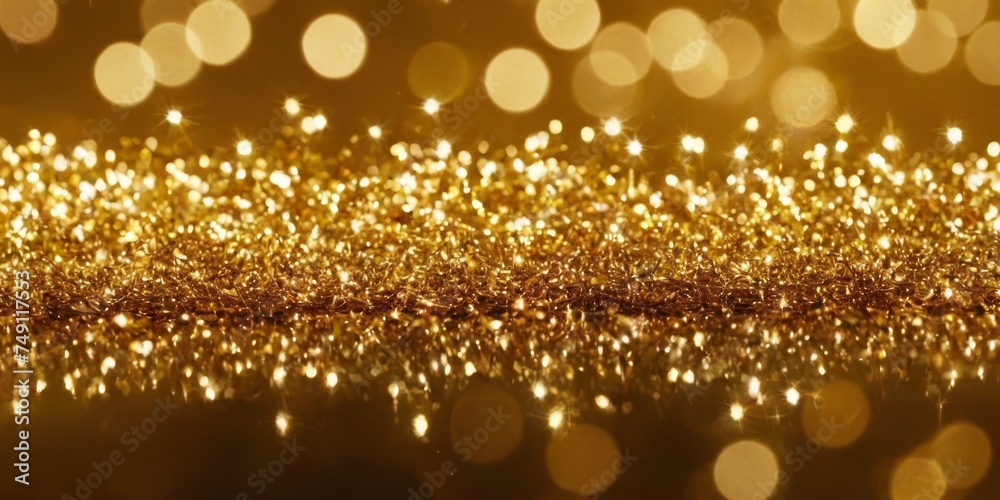 Gold glittery bokeh particles. Abstract background