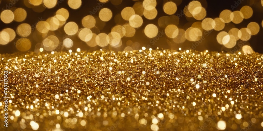Gold glittery bokeh particles. Abstract background