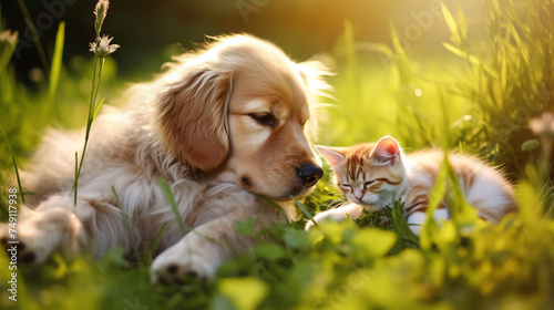 Golden retriever puppy with dogy photo