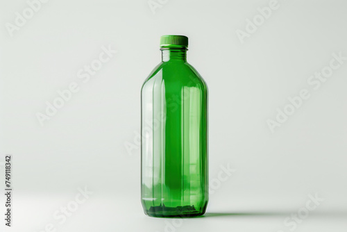 Minimalistic Green Glass Bottle on a White Background