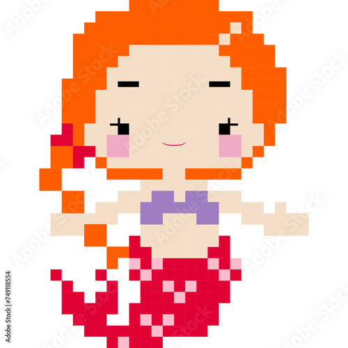 Mermaid cartoon icon in pixel style