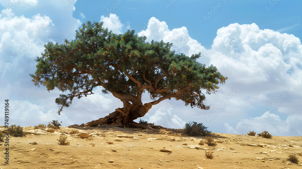 multifaceted argan tree on arid ground
