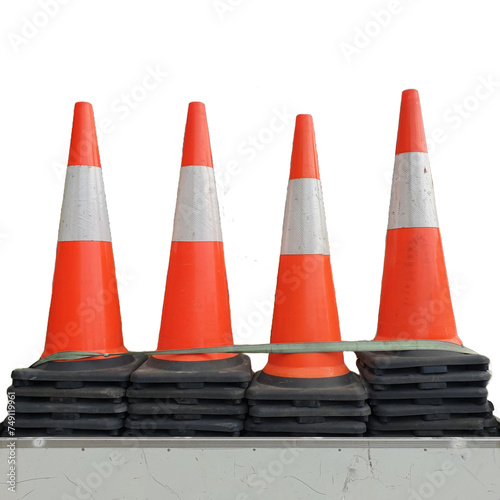 traffic cones stacked in a row 