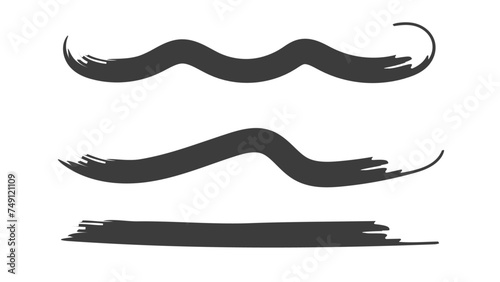 Brush strokes, black ink lines, vector abstract set with paint brush grunge texture on transparent background. Paintbrush strokes and ink smear stains. doodle underlines. vector illustration