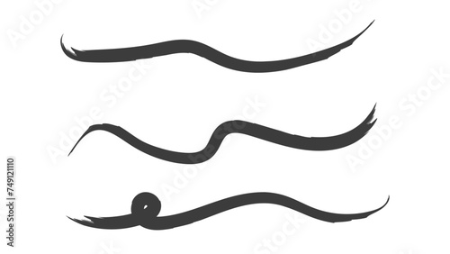 Brush strokes, black ink lines, vector abstract set with paint brush grunge texture on transparent background. Paintbrush strokes and ink smear stains. doodle underlines. vector illustration
