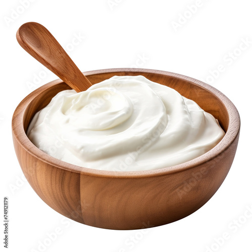 Wooden bowl of sour cream isolated on transparent background Remove png, Clipping Path, pen tool