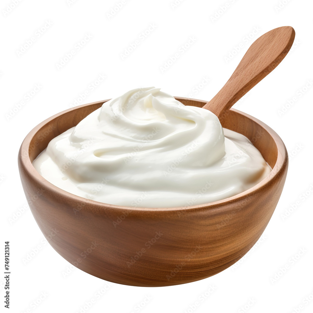 Wooden bowl of sour cream isolated on transparent background Remove png, Clipping Path, pen tool Wooden bowl of sour cream isolated on transparent background Remove png, Clipping Path, pen tool