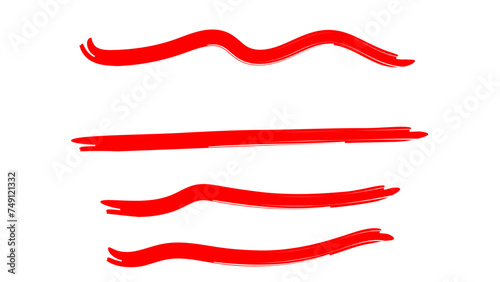 Brush strokes, red ink lines, vector abstract set with paint brush grunge texture on transparent background. Paintbrush strokes and ink smear stains. doodle underlines. vector illustration