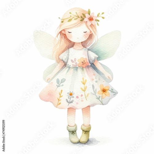 Spring fairie. watercolor illustration, Perfect for nursery art, Fairytale princess clipart.  isolated on a white background.