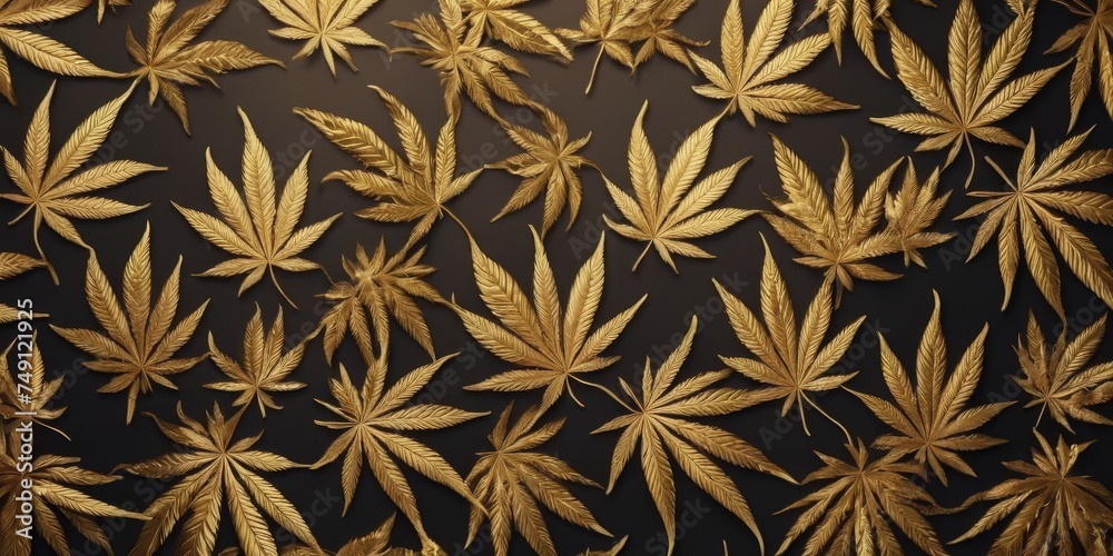 custom made wallpaper toronto digitalLuxury golden background with cannabis leaves. Minimal trendy design wallpaper marijuana. Black and gold leaves cannabis
