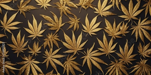 Wallpaper Mural Luxury golden background with cannabis leaves. Minimal trendy design wallpaper marijuana. Black and gold leaves cannabis Torontodigital.ca