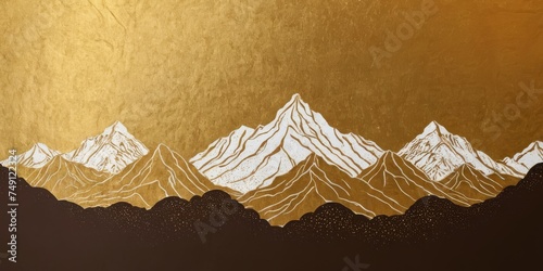 Mountain line art background, luxury gold wallpaper design for cover, invitation background, packaging design, wall art and print