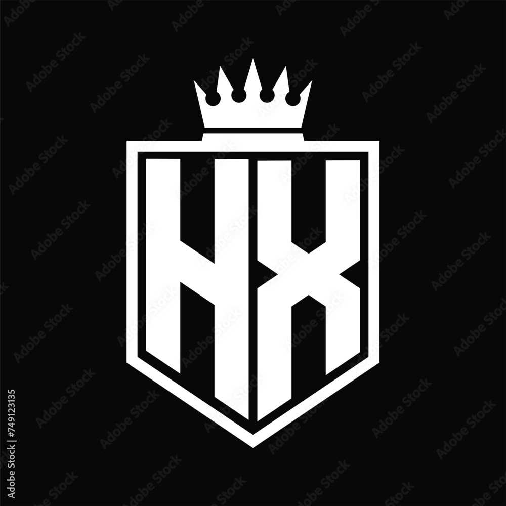 HX Logo monogram bold shield geometric shape with crown outline black ...